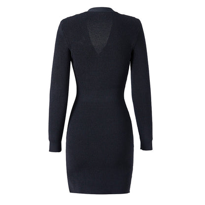 Chain Metal Buckle Shoulder Cotton INS Style Elegant Knitted Dress