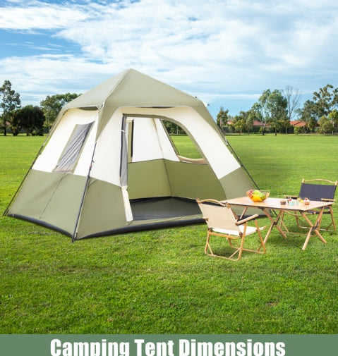 6-Person Automatic Camping Tent – Army Green & Beige, Waterproof Polyester with Iron Frame