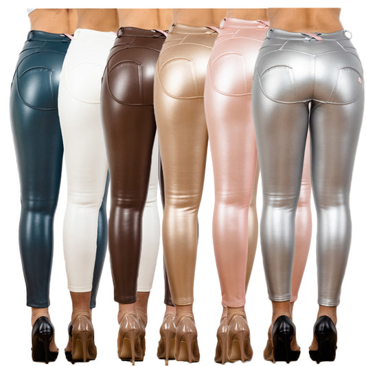 Shascullfites Melody Metallic Leather Pants – Butt-Lifting, Push-Up Fit in White & Silver