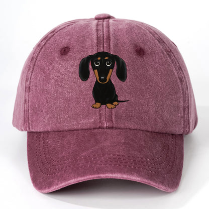 Retro Washed Baseball Cap Dachshund Printed Peaked Cap