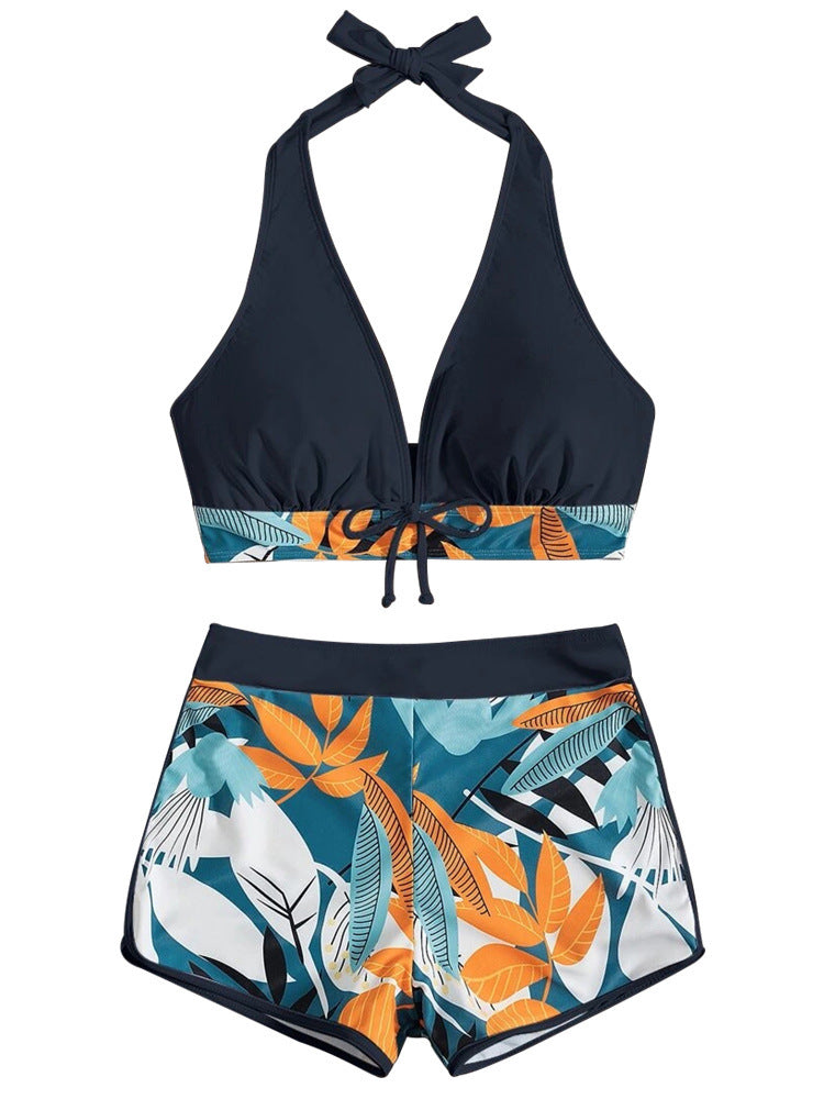 Swimming Bikini Set – Split Printed Design with Sexy Boxer Bottoms