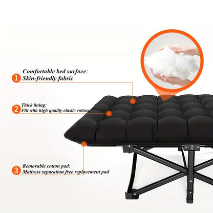 Black Heavy Duty Camp Cot with Storage Bag
