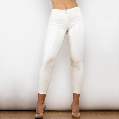 Shascullfites Melody Metallic Leather Pants – Butt-Lifting, Push-Up Fit in White & Silver