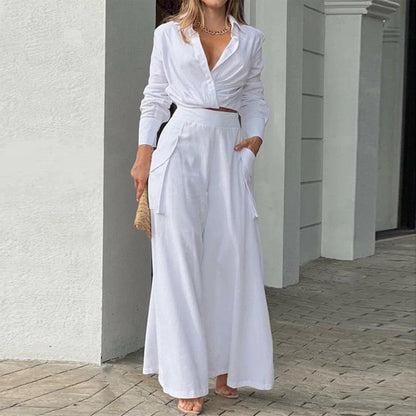 Women's Plus Size Elegant Pant Set - Crisscross Detail Top & Wide Leg Pants With Pockets Office & Casual Outfit