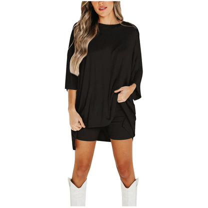 Women’s Summer Shorts Suit Set – Loose Short-Sleeve Tee & High-Waist Slim Pants