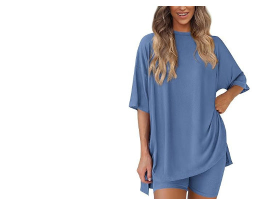 Women’s Summer Shorts Suit Set – Loose Short-Sleeve Tee & High-Waist Slim Pants