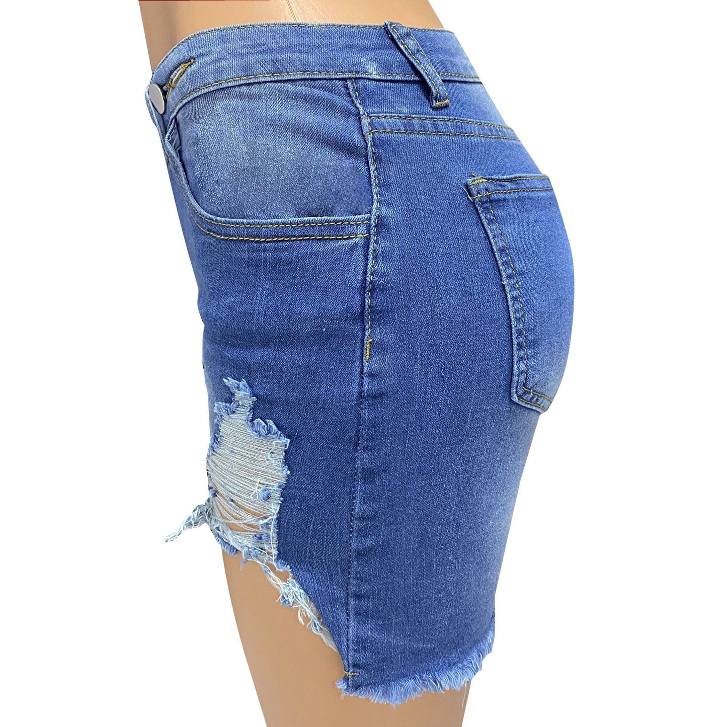 Women’s Fashion Personality Denim Shorts – High Waist, Ripped Detail, Bold Street Style