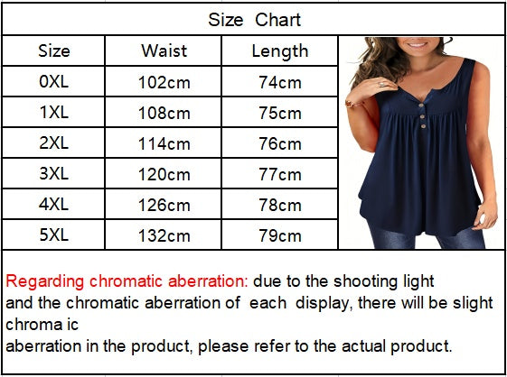 Self-pick-up Women's Plus Size Sleeveless Top V Neck Button Casual T-Shirt