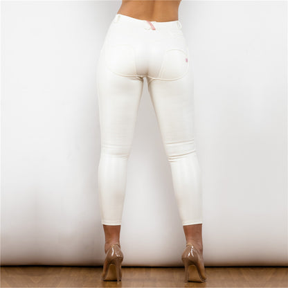 Shascullfites Melody Metallic Leather Pants – Butt-Lifting, Push-Up Fit in White & Silver