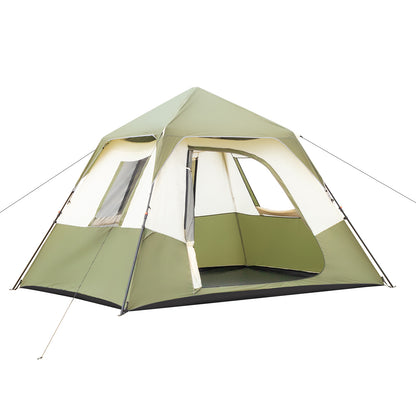 6-Person Automatic Camping Tent – Army Green & Beige, Waterproof Polyester with Iron Frame