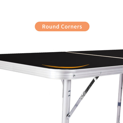 4ft Black Outdoor Folding Table Aluminum Alloy Rectangular 50kg Two Fold Tabletop