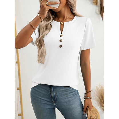 Womens Notch V Neck Shirts Short Sleeve Button T Shirts Summer Dressy Casual Tunic Tops
