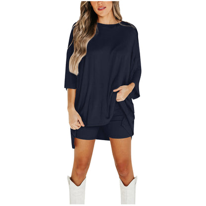 Women’s Summer Shorts Suit Set – Loose Short-Sleeve Tee & High-Waist Slim Pants