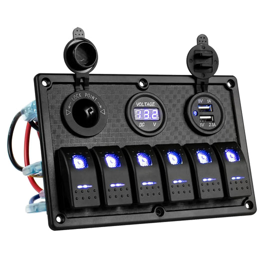 NautiGear 12V Marine Switch Panel 6-Gang with USB